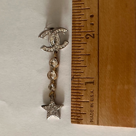 Authentic CHANEL Crystal Star Drop CC Luxury Jewelery Earrings Silver Gold - Picture 6 of 7
